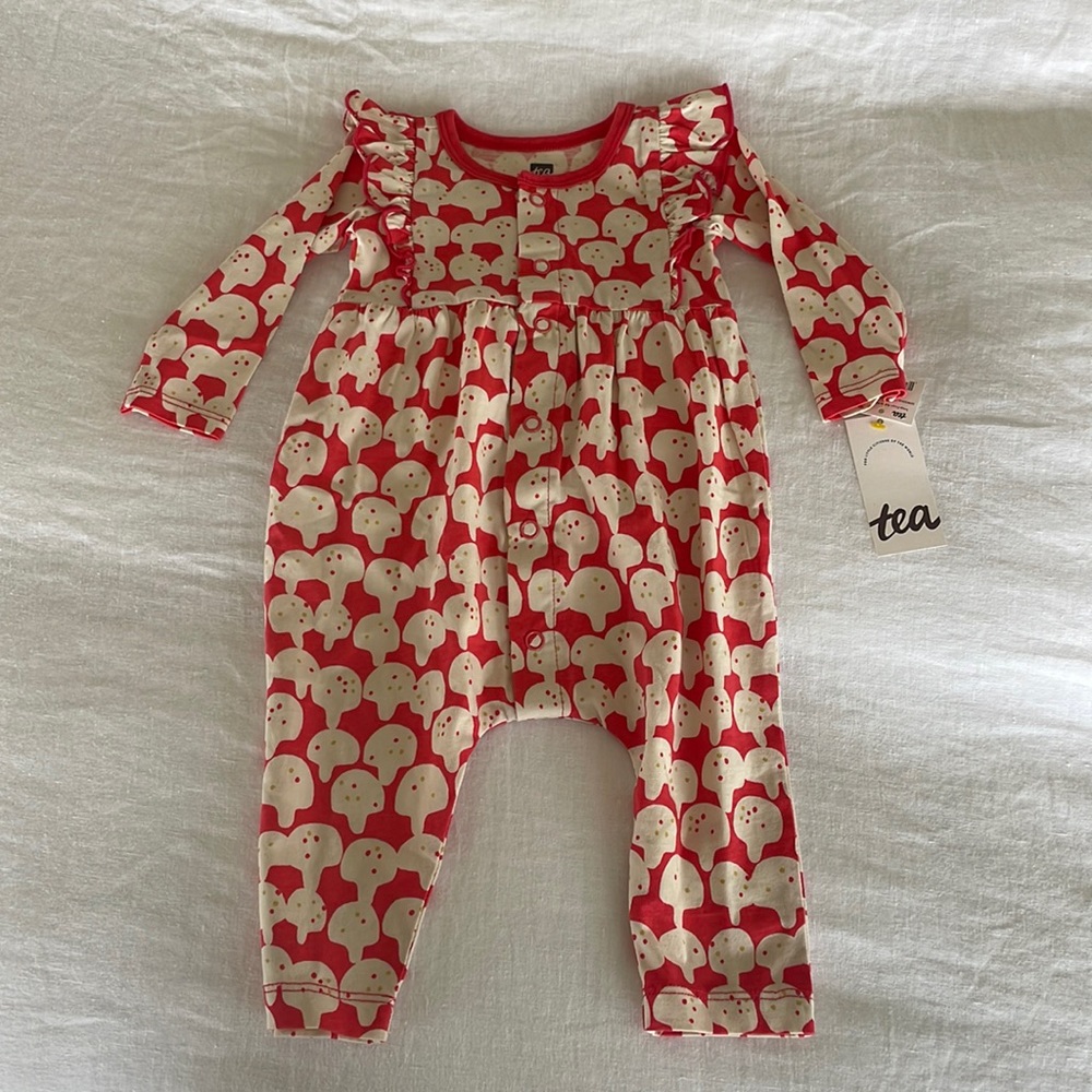 Tea Collection NWT SPOTTED MUSHROOM FRONT SNAP BABY ROMPER